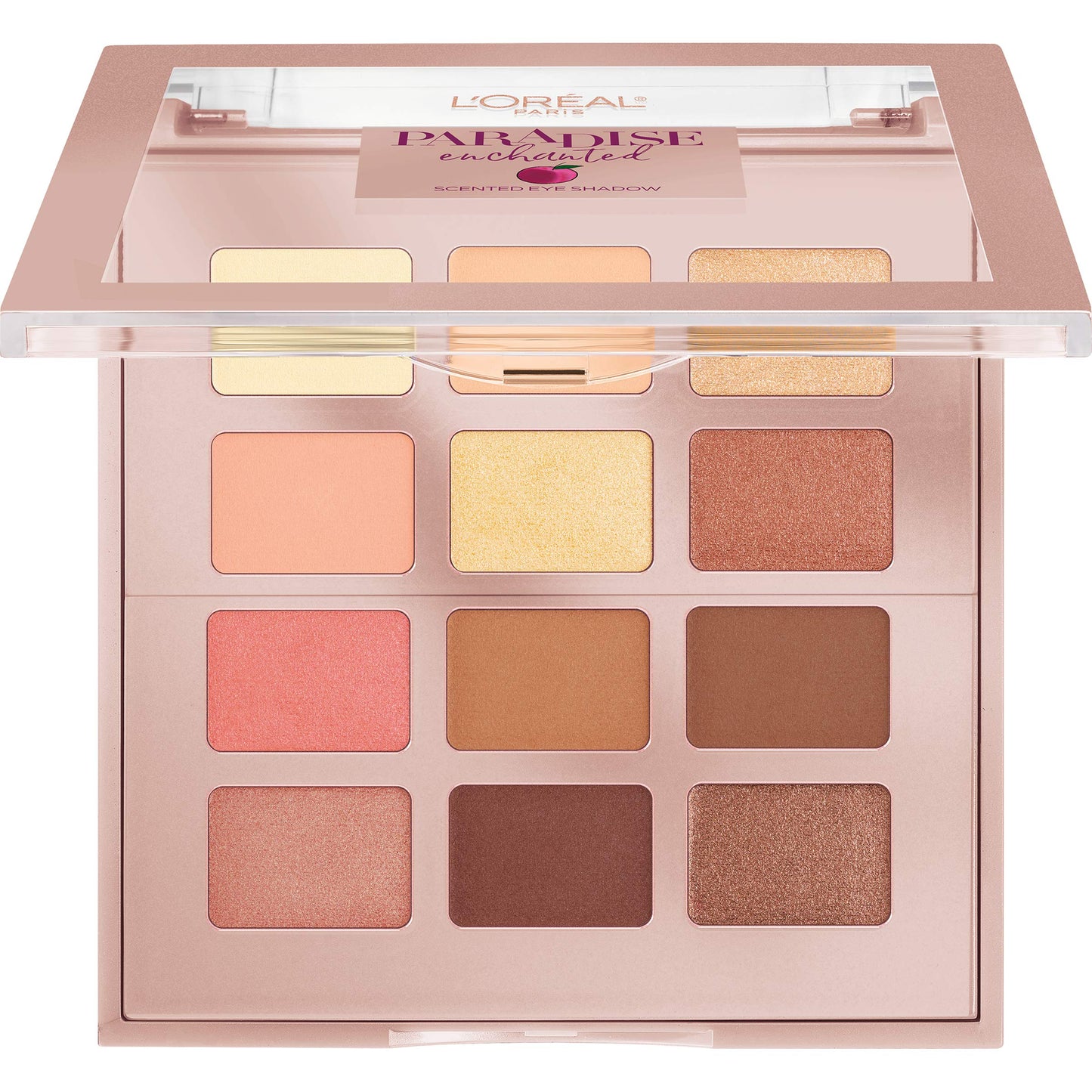 Open L'Oreal Paradise Enchanted palette showing 12 warm shades
