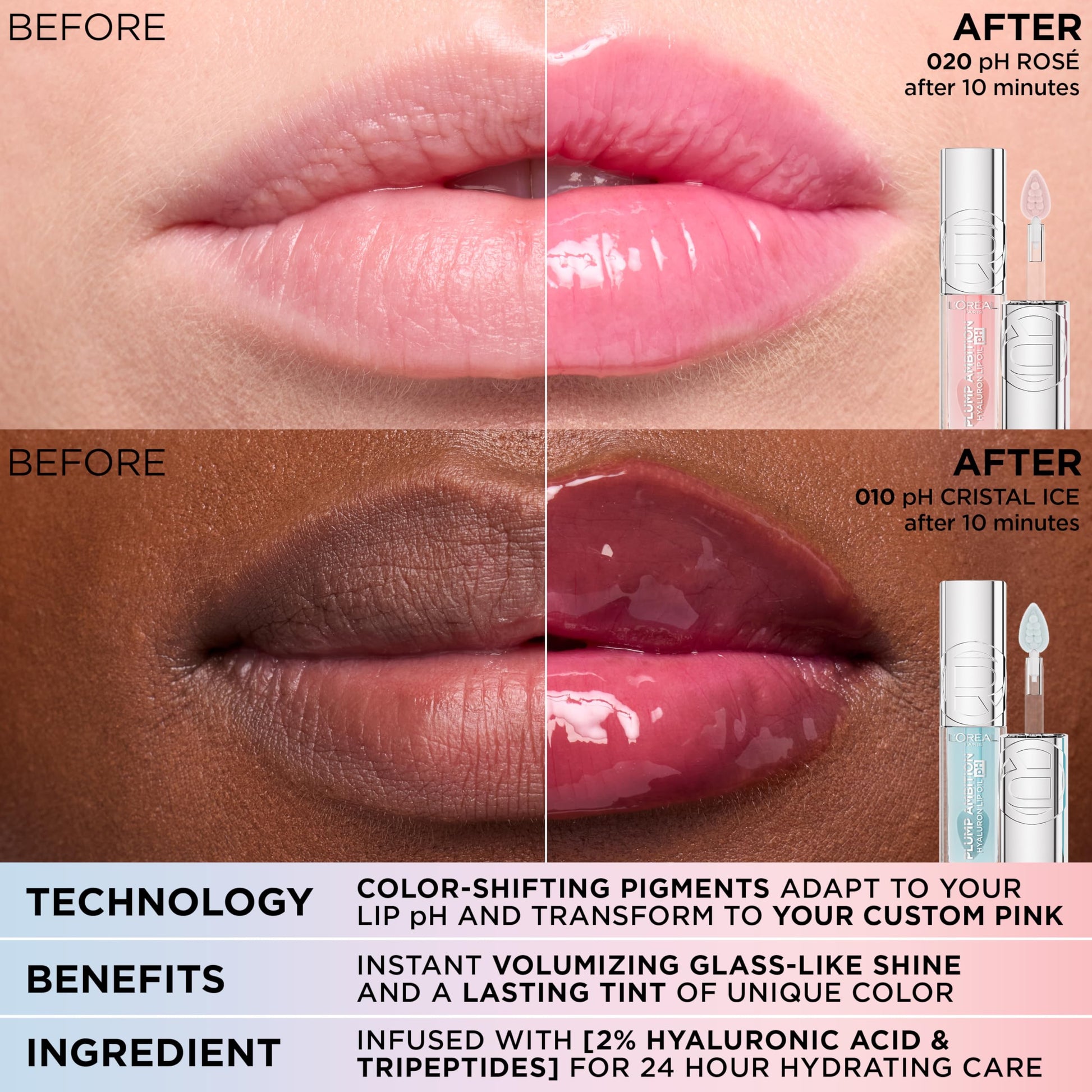 Lifestyle shot of L'Oreal Plump Ambition Lip Oil for daily use.