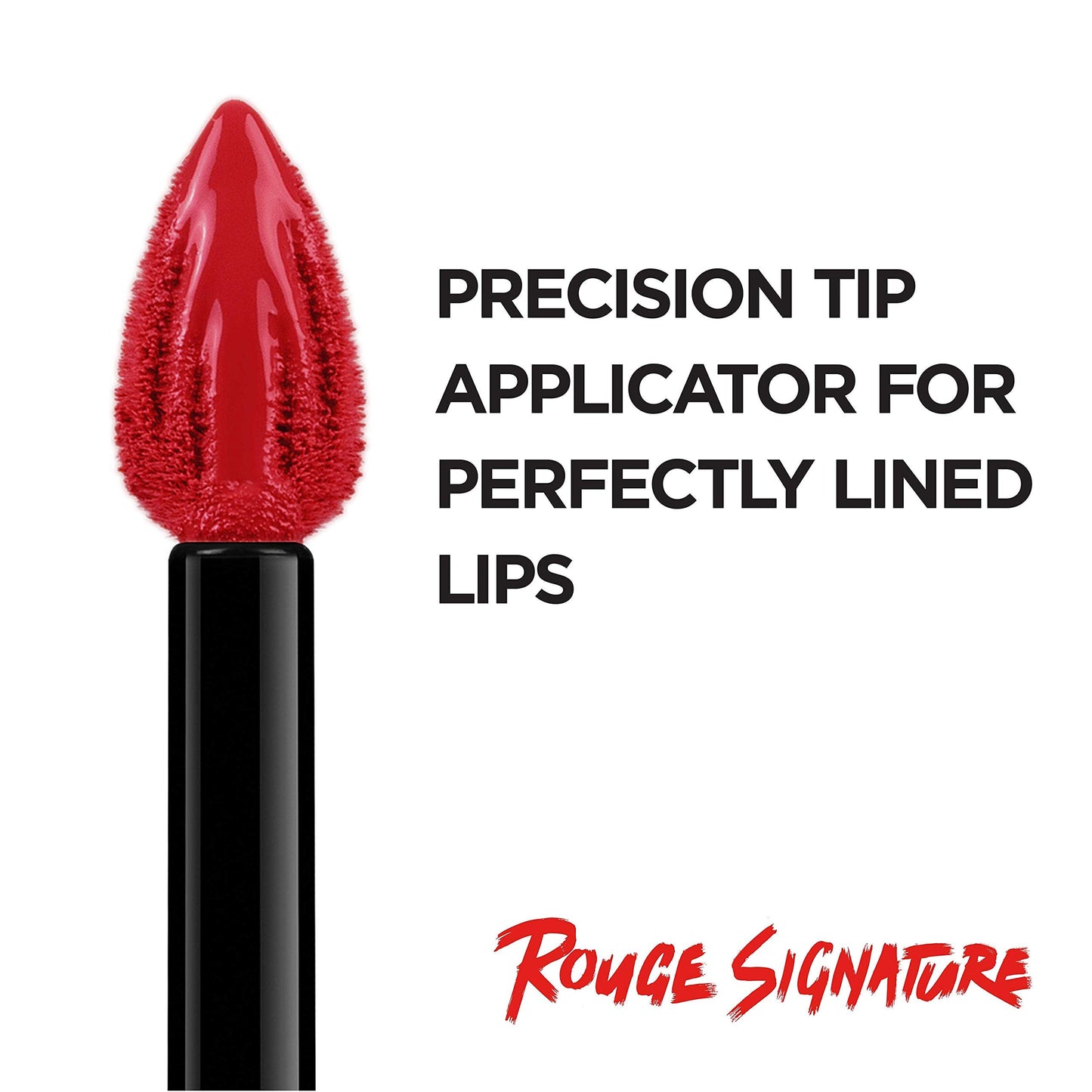 L'Oreal Rouge Signature Matte Lip Stain tube resting horizontally to show the color window and signature black cap.