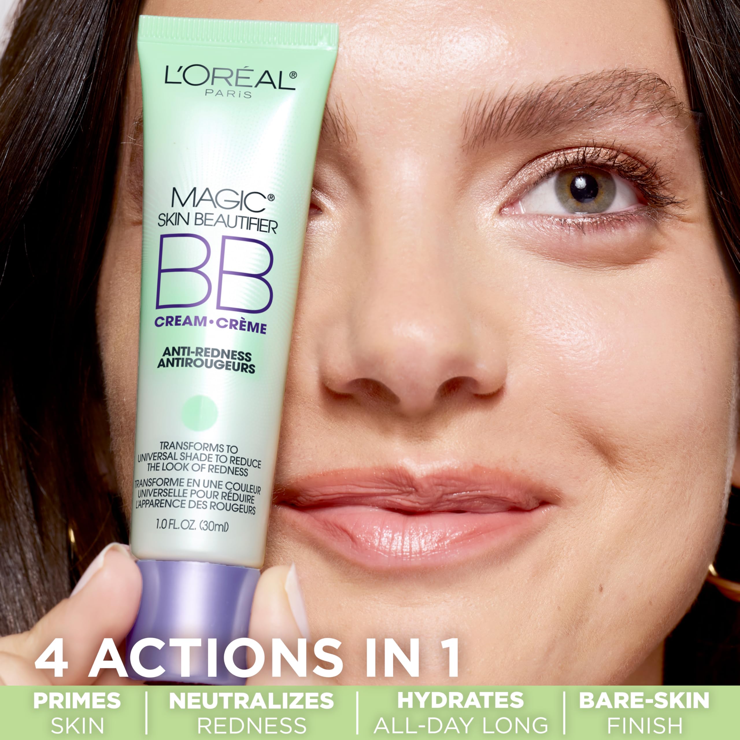 L'Oreal Paris anti-redness green formula tinted moisturizer close up