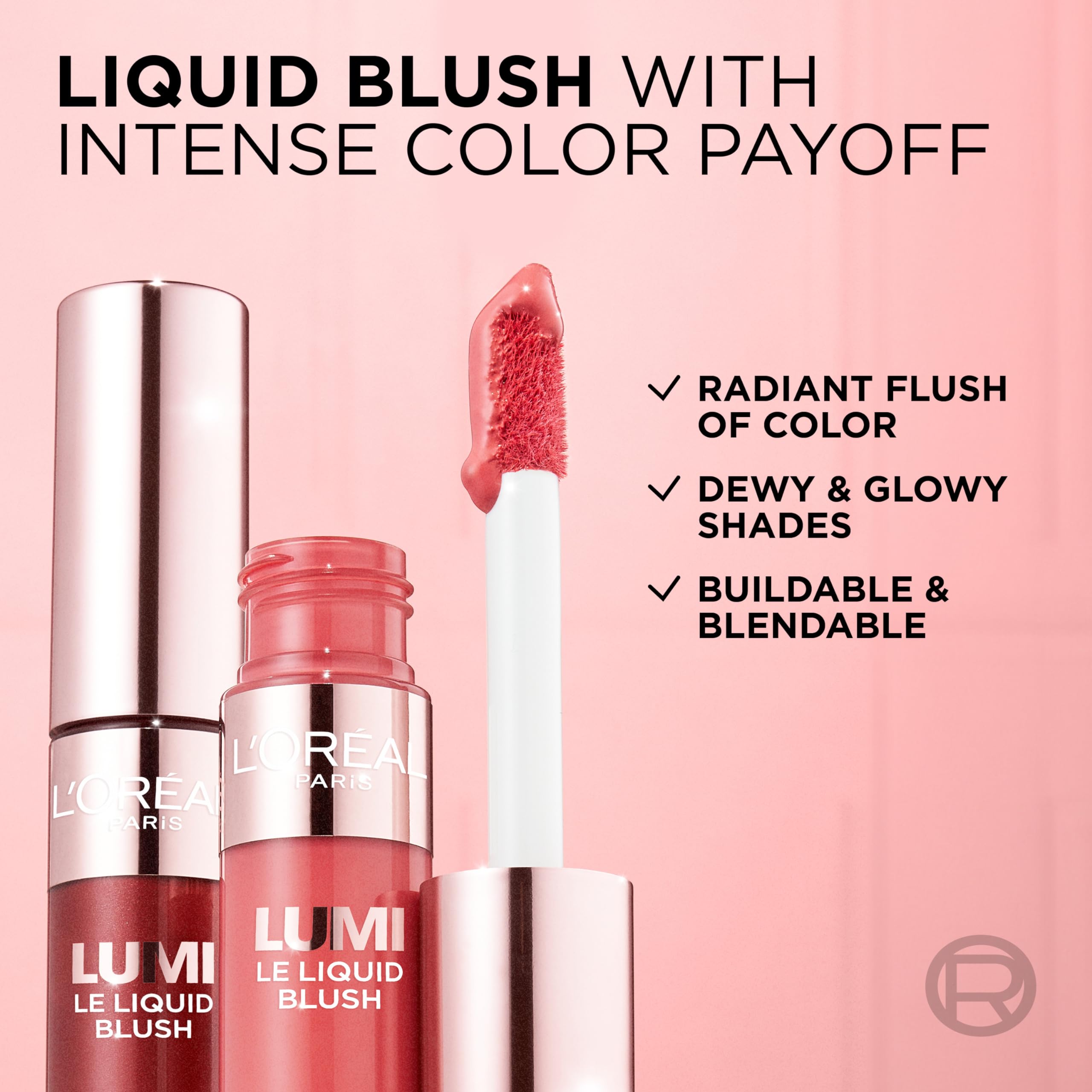 L'Oreal Paris liquid blush showing shade 605 dewy bright pink label