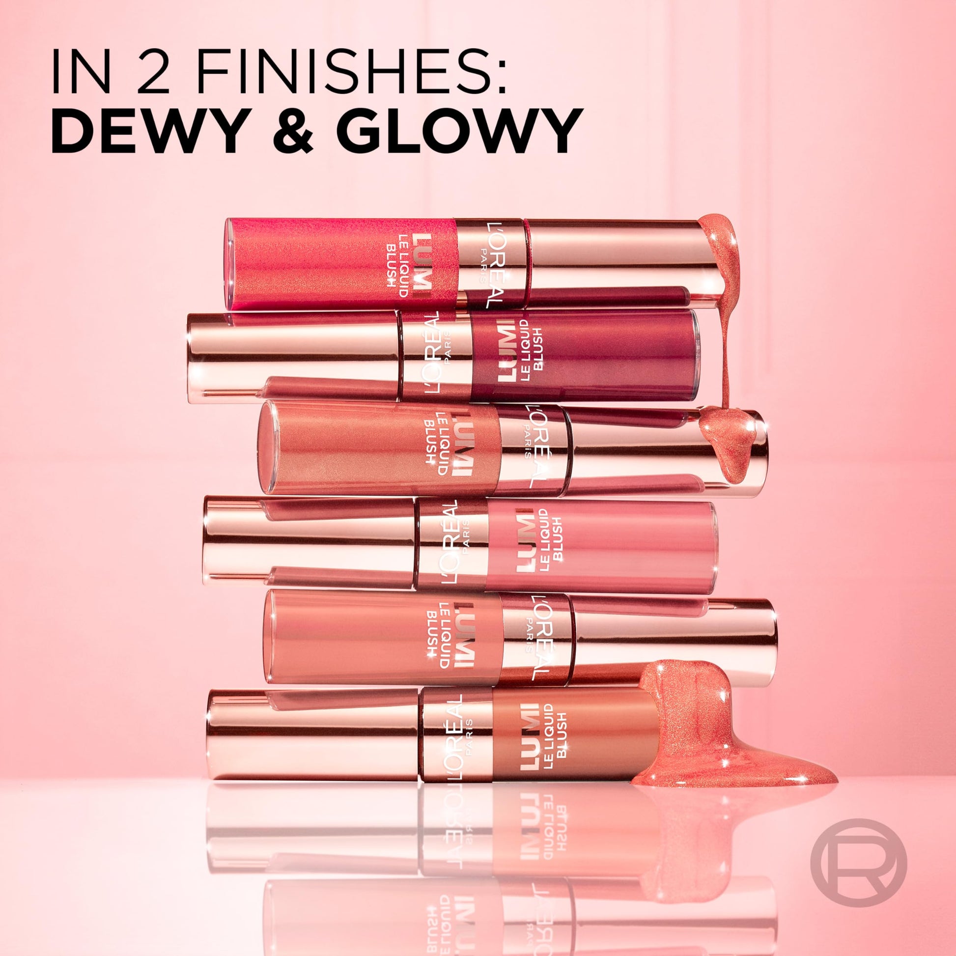 Swatches of the Dewy Bright Pink shade on different skin tones showcasing pigment.