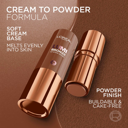 L'Oreal Paris Lumi Bronze Le Stick Soleil being applied to define and warm the cheekbones.