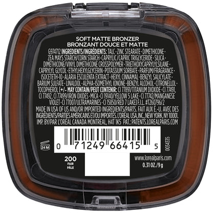 L'Oreal Paris Infallible Sweatproof Bronzer compact base detailing the product weight and specifications.