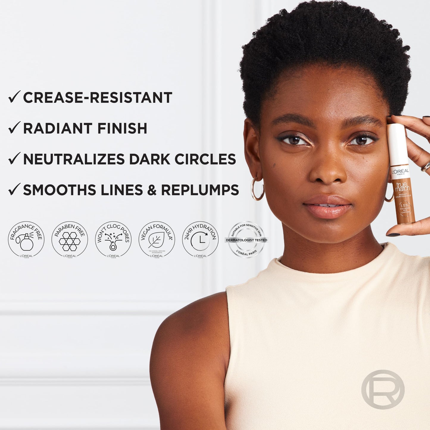 True Match hyaluronic acid and caffeine serum concealer close up view