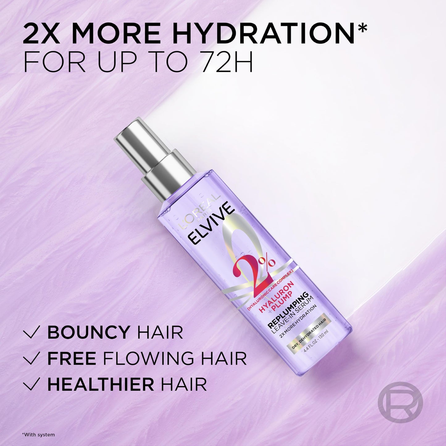 Imported Elvive moisture plump treatment bottle standing upright on a clean background.