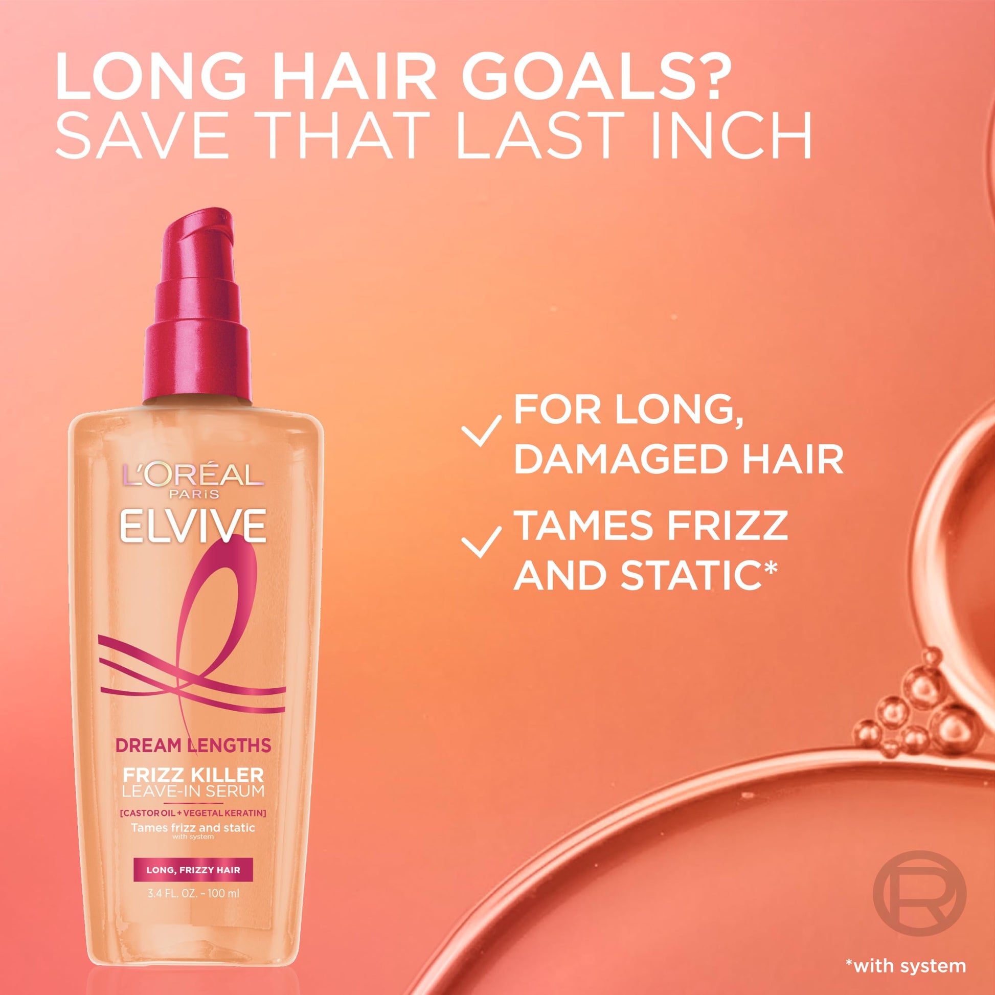L'Oreal Paris Elvive Dream Lengths serum packaging focusing on the 230 degrees heat protection claim.