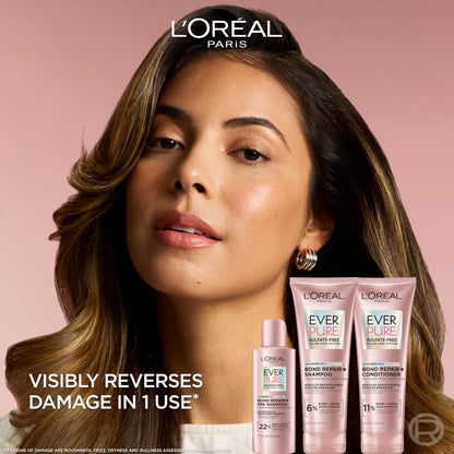L'Oreal Paris EverPure Bond Repair Shampoo bottle close up showing sulfate free vegan formula