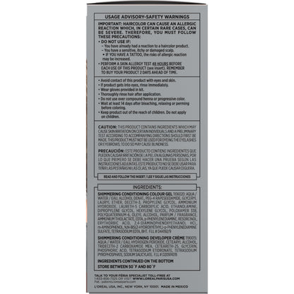 L'Oreal Paris Feria cool ash brown permanent hair dye box side showing ingredient safety instructions