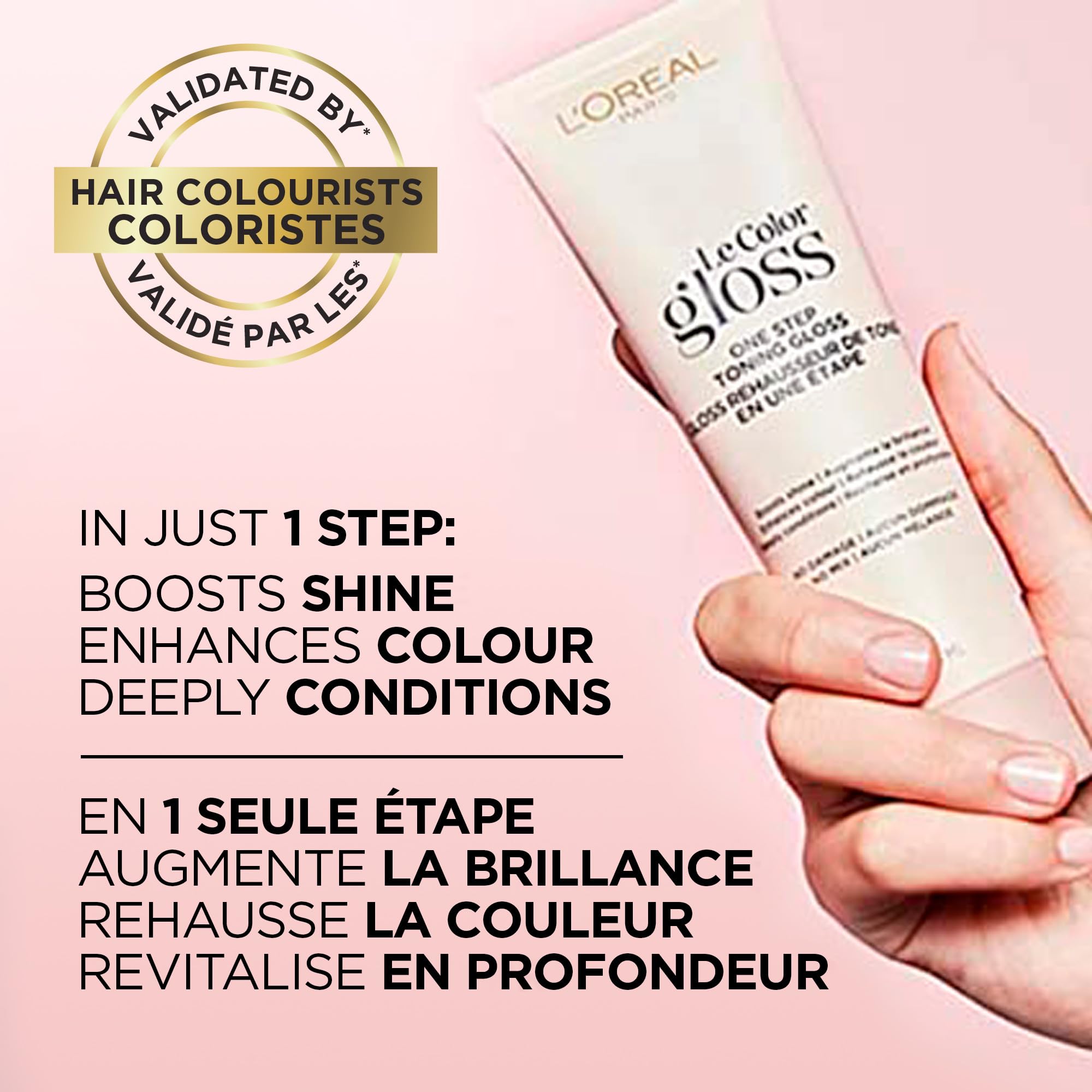 L'Oreal Paris Le Color Gloss packaging highlighting the coconut oil infused conditioning benefit.