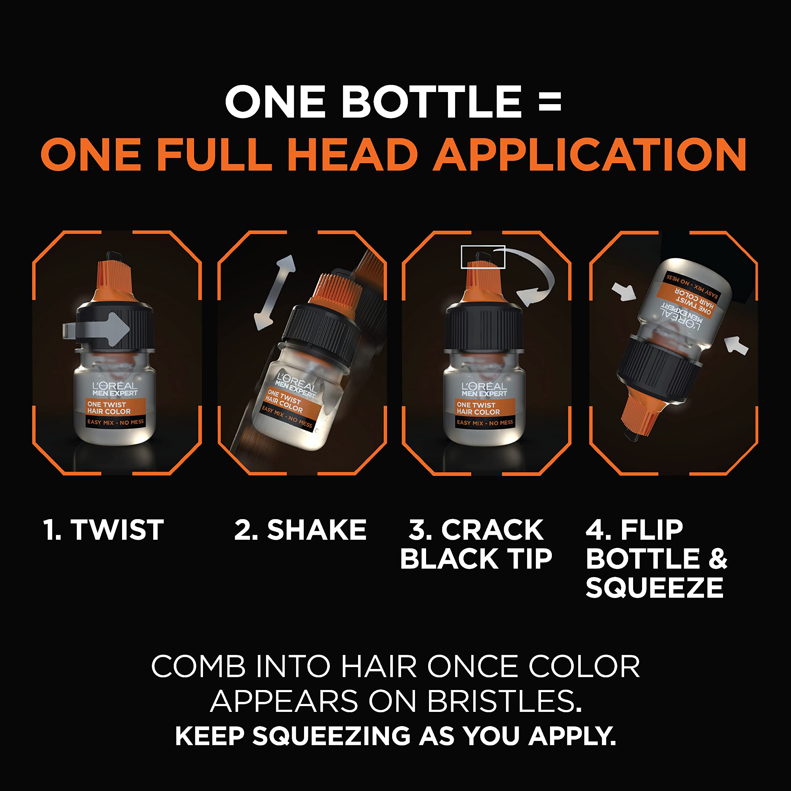 Instructions side panel of the imported American packaging for male hair coloring.