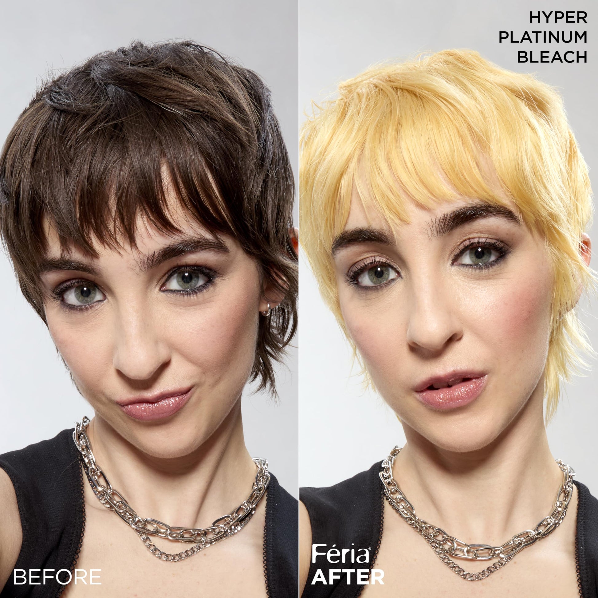 L'Oreal Paris Feria Hyper Platinum Advanced Lightening System showing the ammonia-free logo.