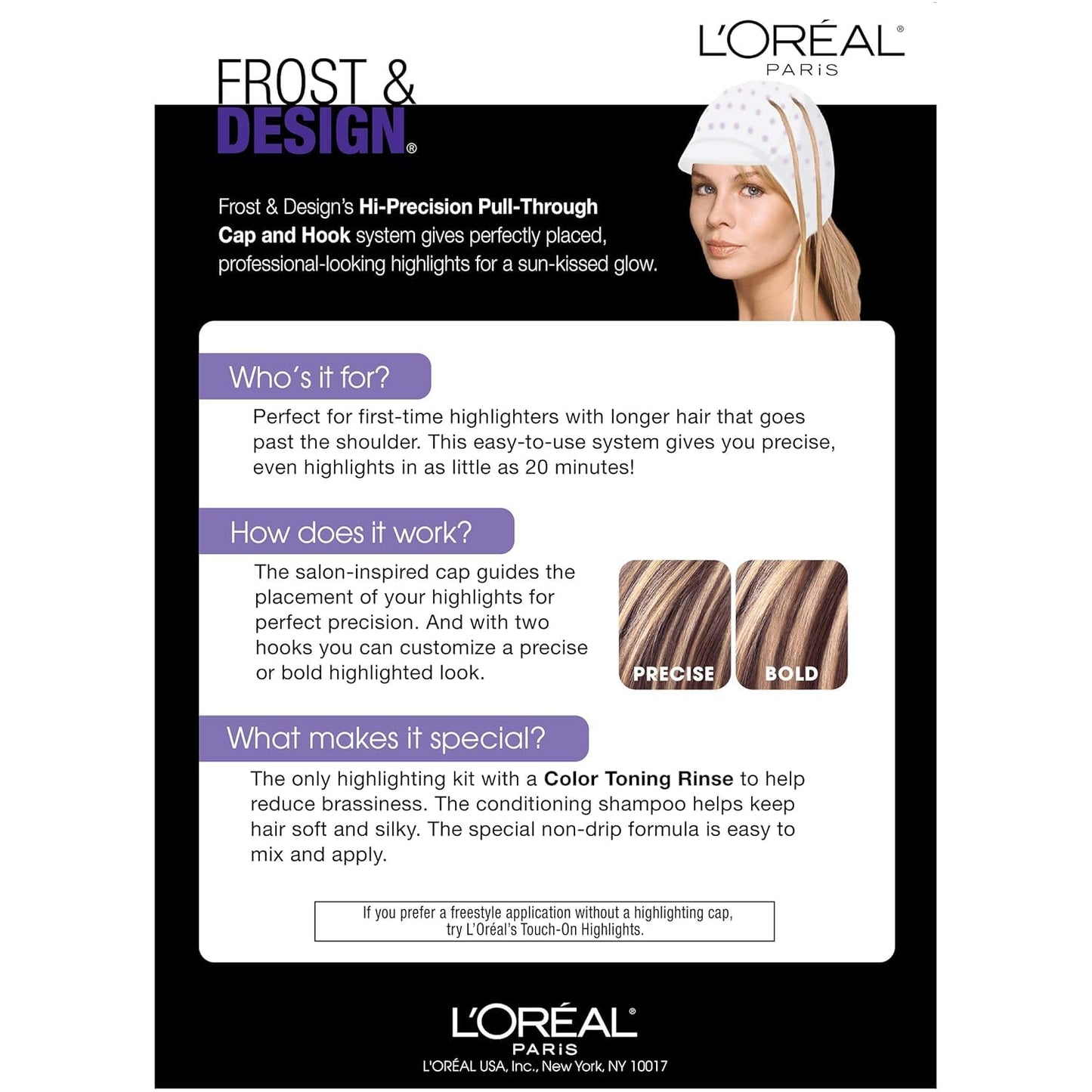 L'Oreal Paris at home pull through cap hair highlighting kit box contents view