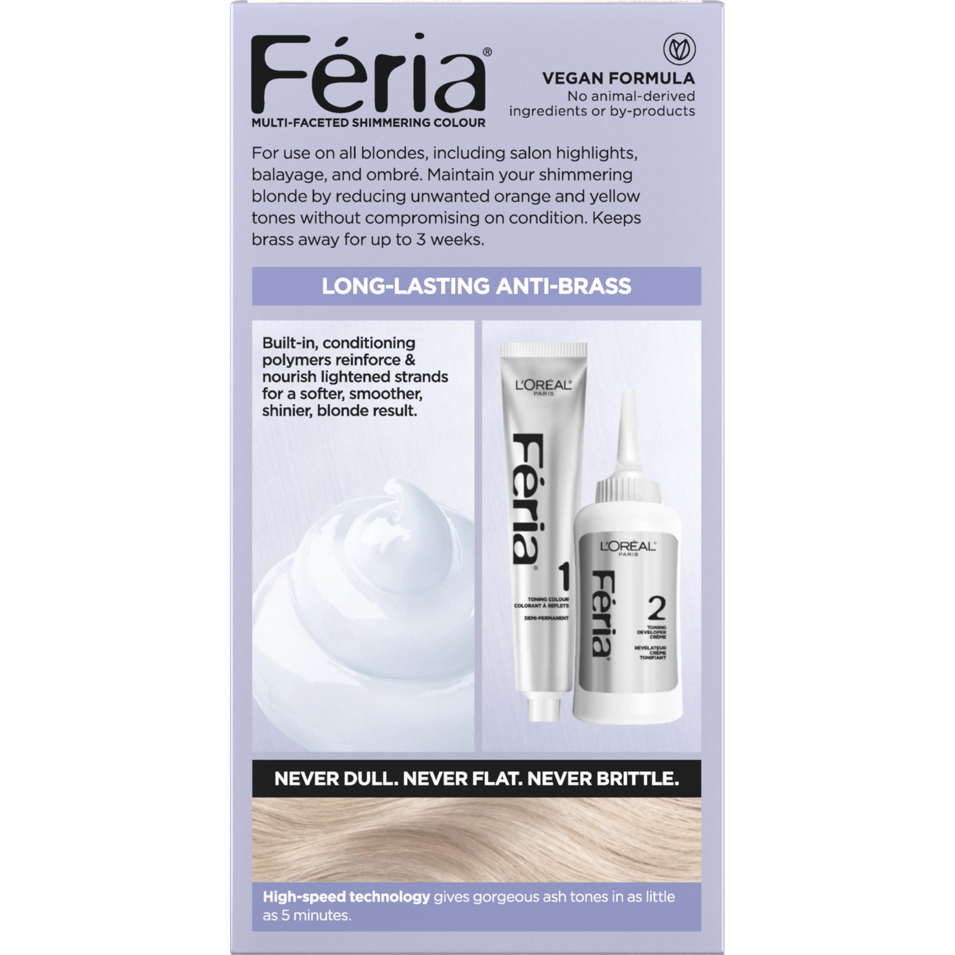 Feria ice blonde color application kit displayed against a clean backdrop showing single use contents