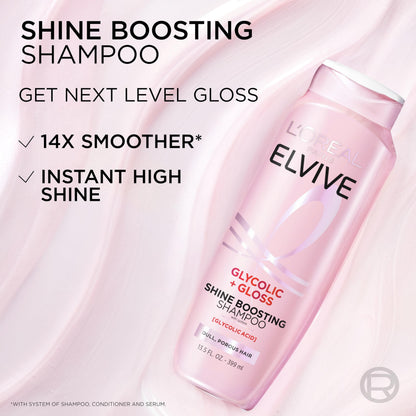 L'Oreal Paris Glycolic Gloss regime set designed to smooth the hair cuticle and revive dullness.