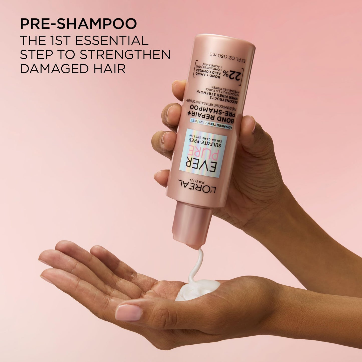 Sulfate free vegan pre shampoo hair concentrate close up shot showing product details.