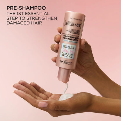 Sulfate free vegan pre shampoo hair concentrate close up shot showing product details.