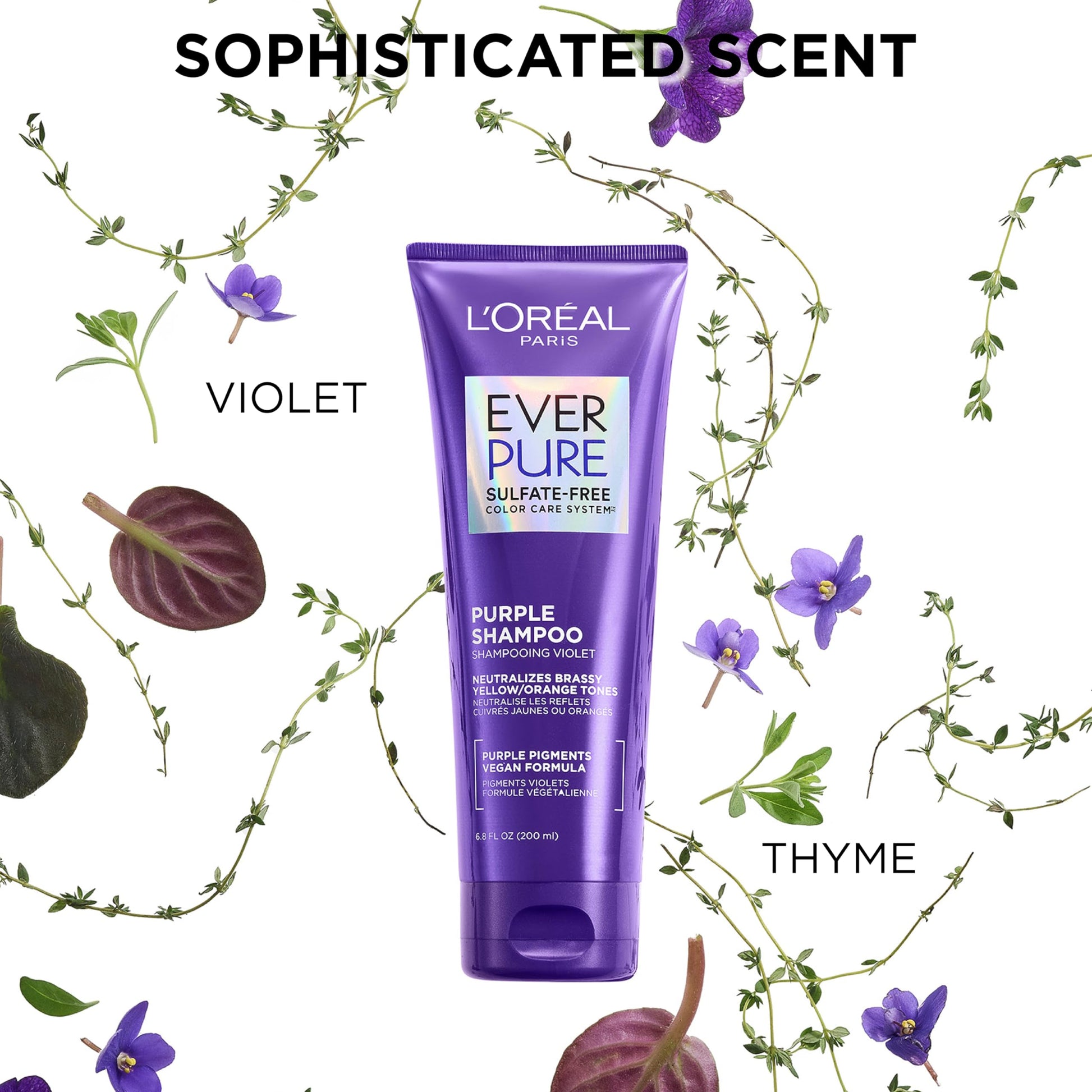 L'Oreal Paris EverPure Purple toning system packaging highlighting the hibiscus formula