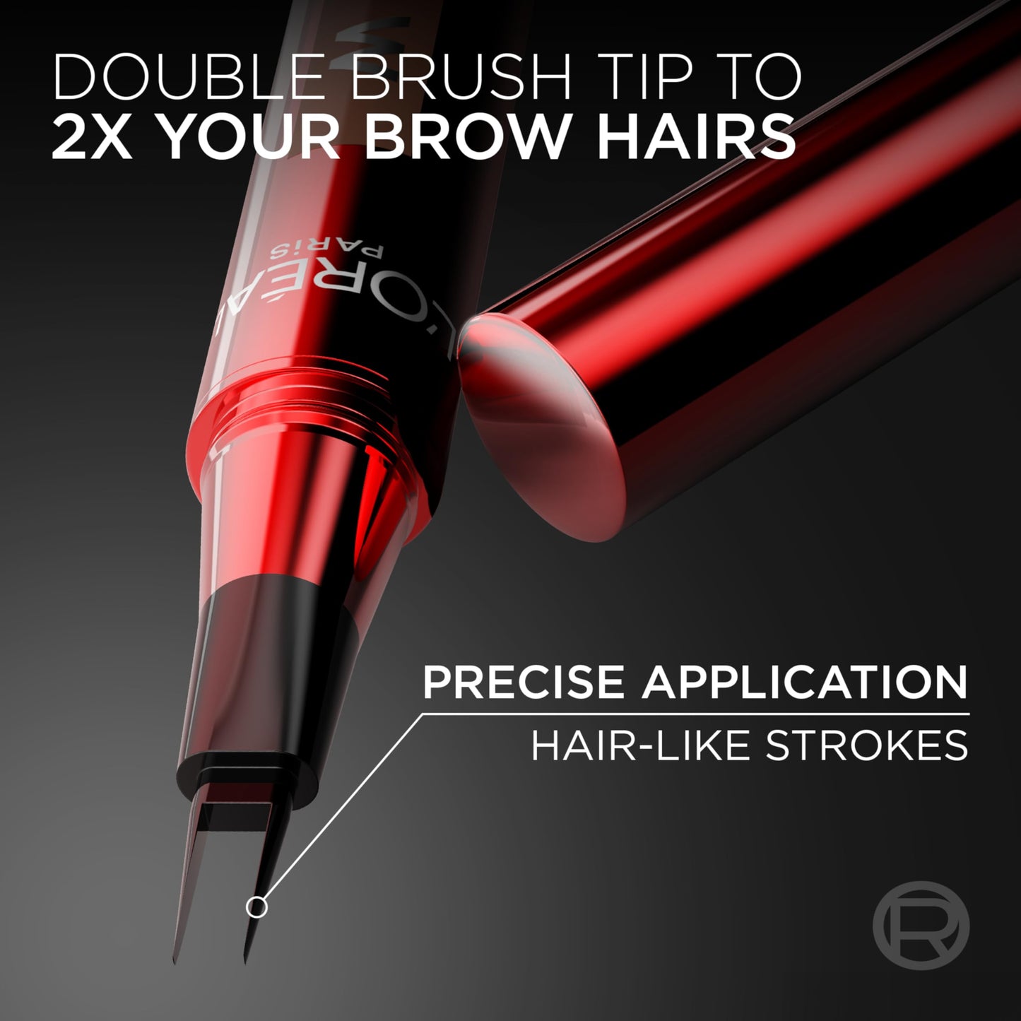 L'Oreal Paris Faux Brow Dark Brunette applicator tip close up showing double brush design