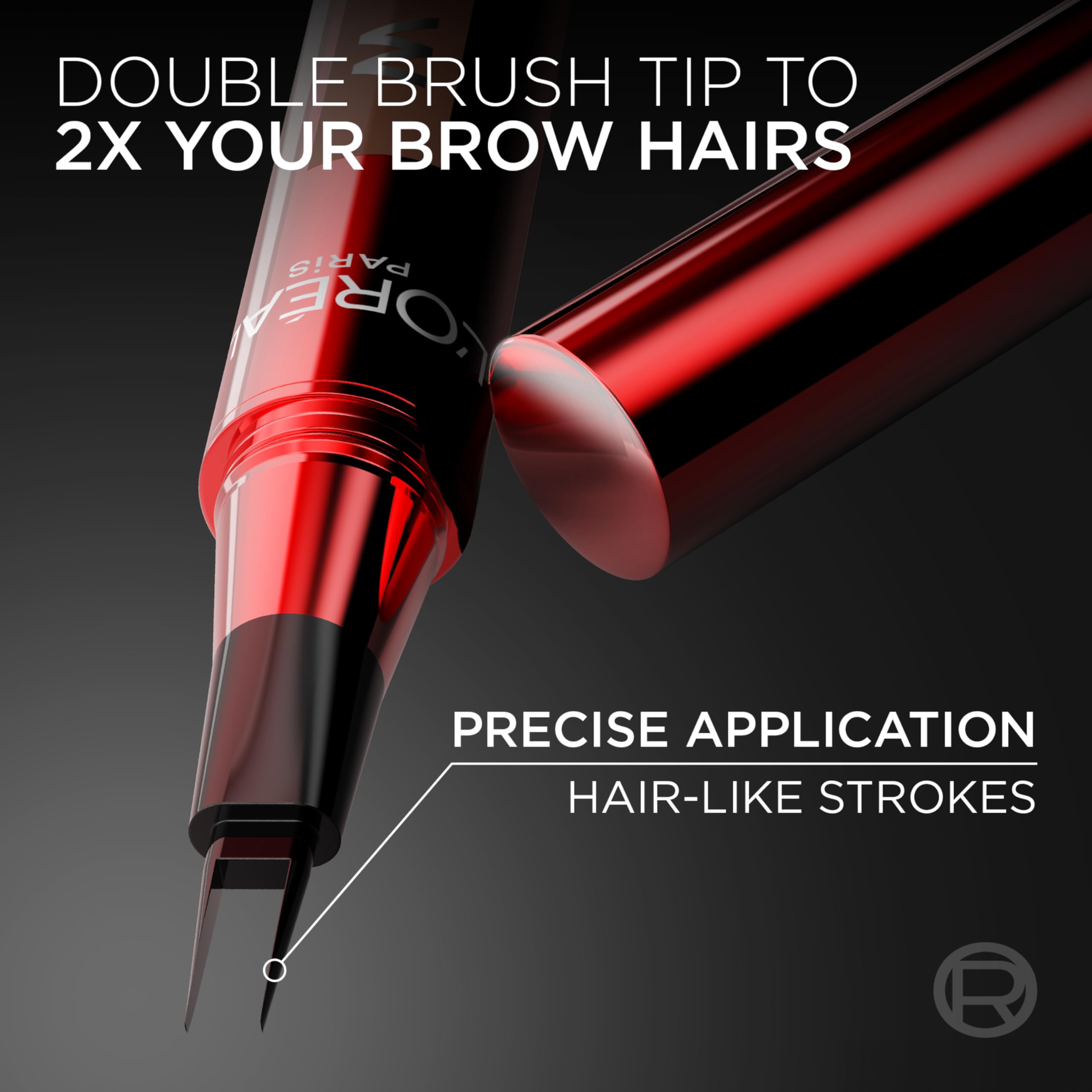 L'Oreal Paris Faux Brow Dark Brunette applicator tip close up showing double brush design