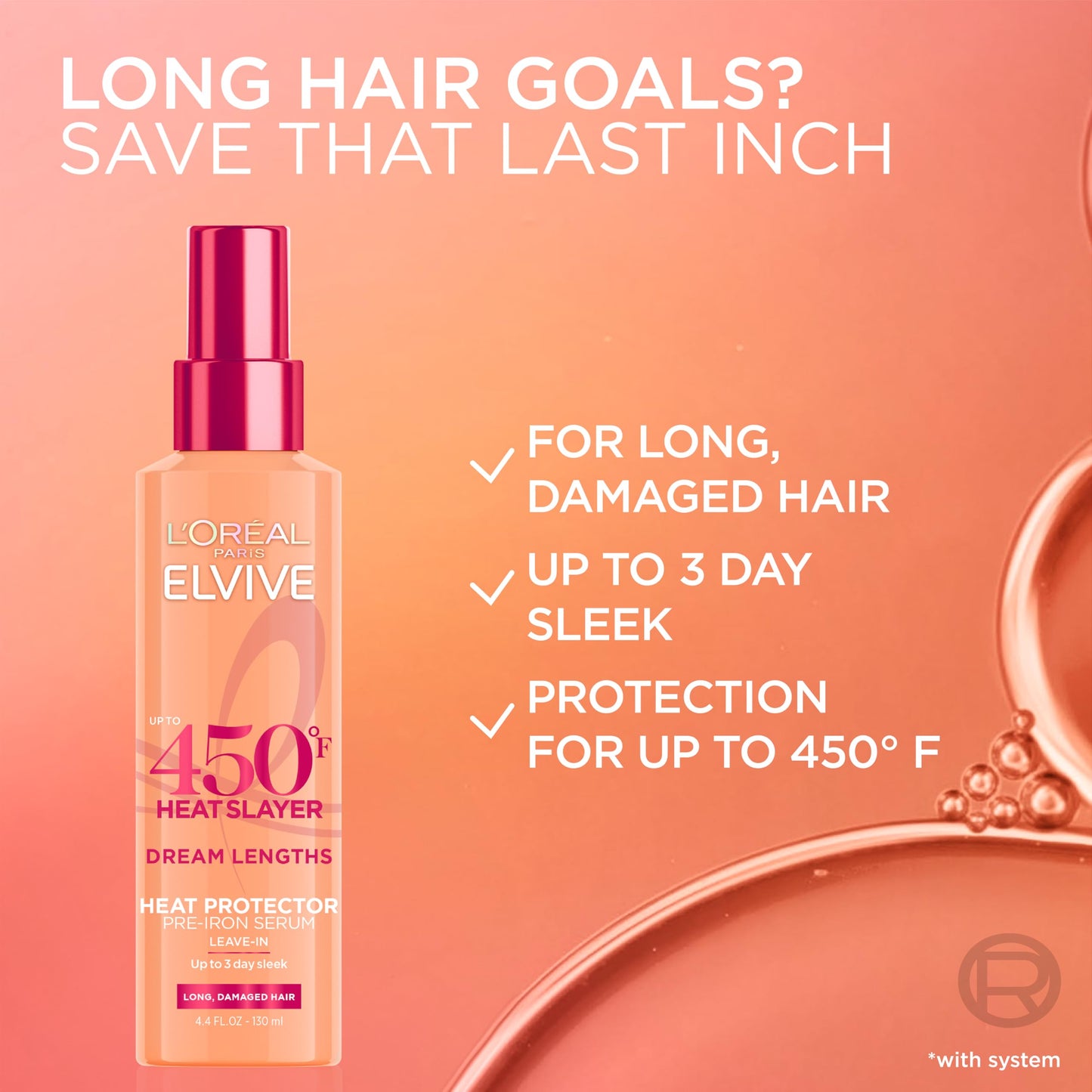 Application of L'Oreal Elvive Dream Lengths heat protectant on hair