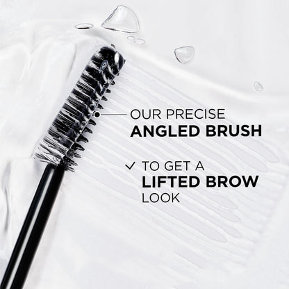 Transparent brow laminator gel brush showing fine bristles for styling