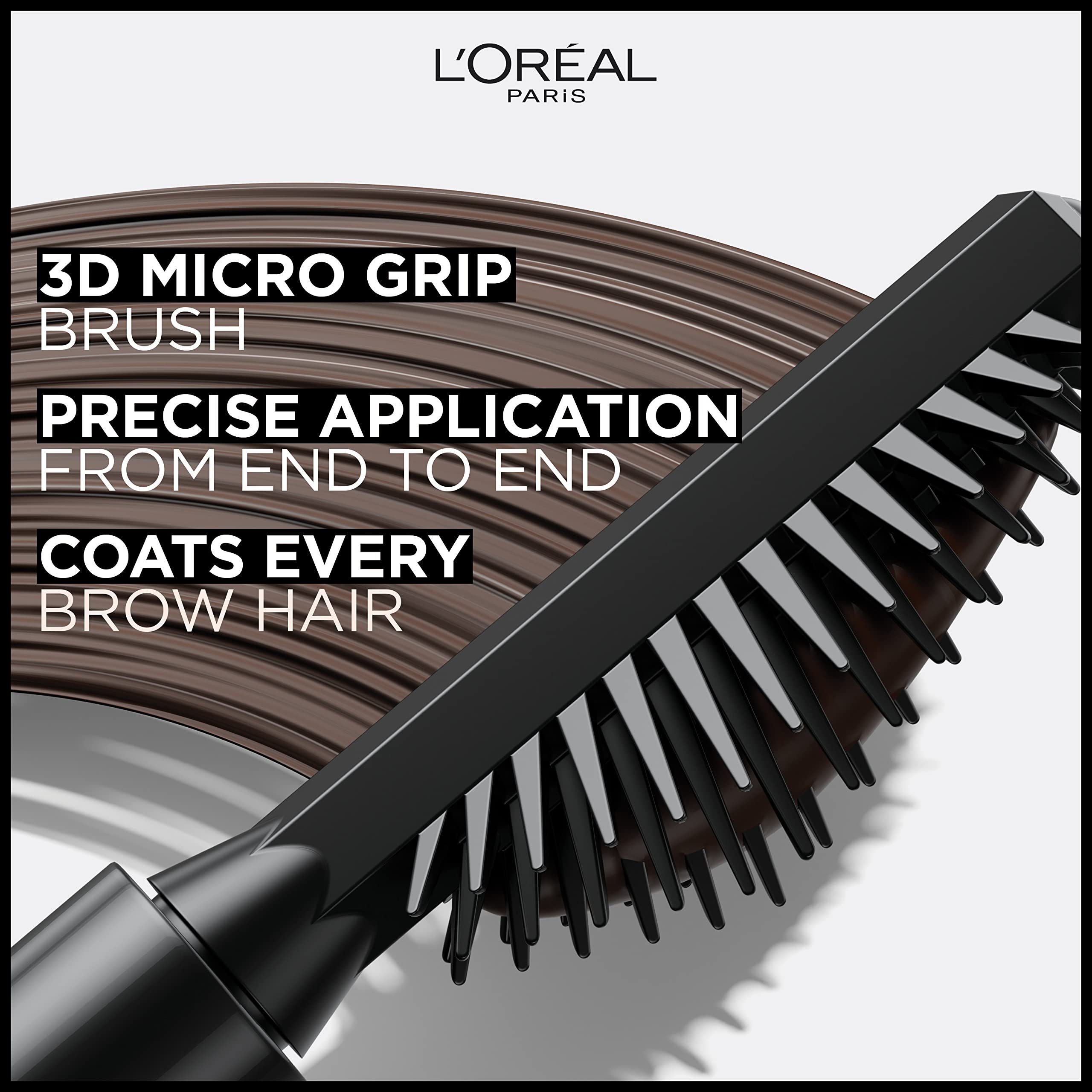 Authentic L'Oreal Paris Infallible brow makeup tube demonstrating the smudge resistant texture