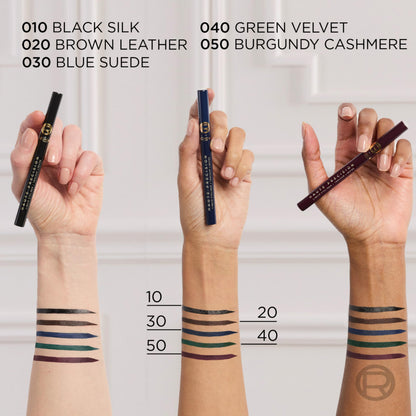 Water resistance test visualization showing the fade proof brown leather eyeliner under moisture.