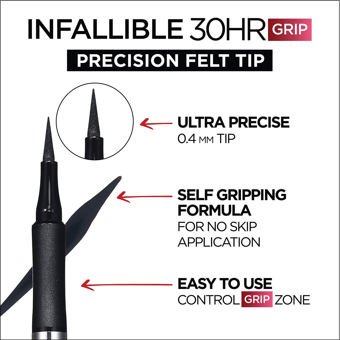 Long lasting 30 hour wear eyeliner packaging back view with ingredients