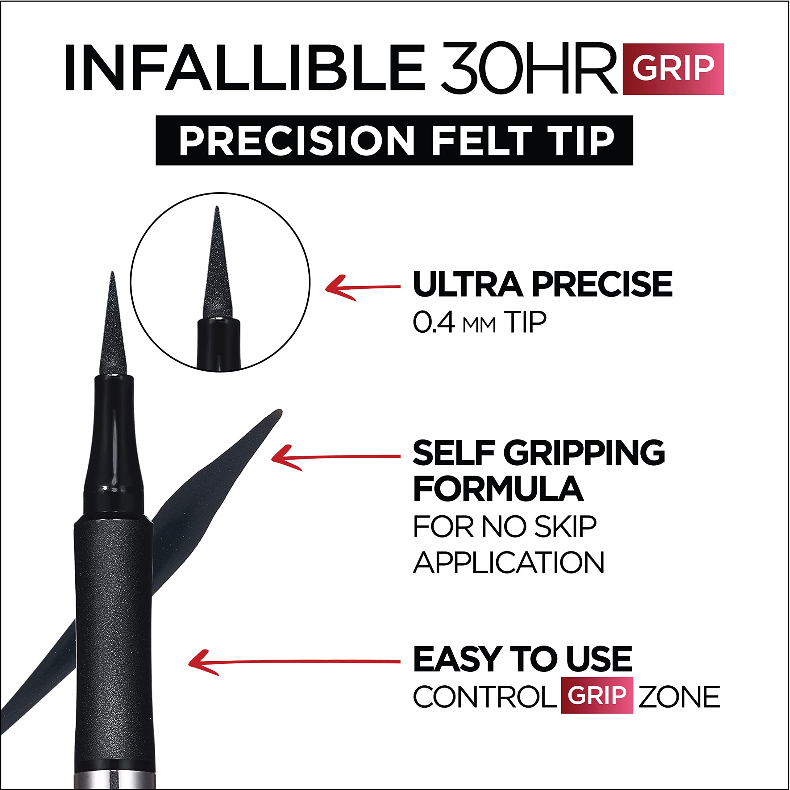Long lasting 30 hour wear eyeliner packaging back view with ingredients