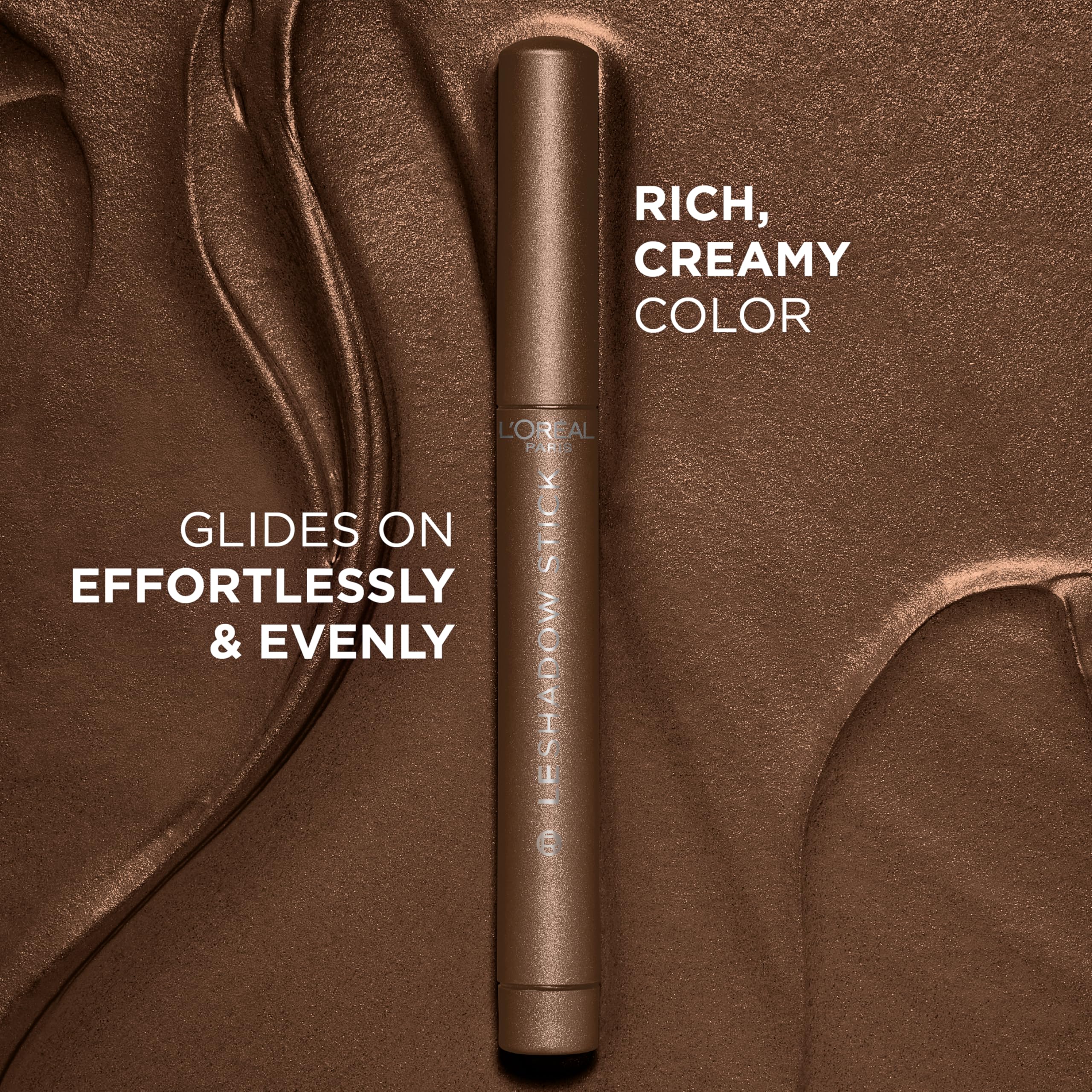 Close up of L'Oreal Paris Le Shadow Stick metallic brown texture