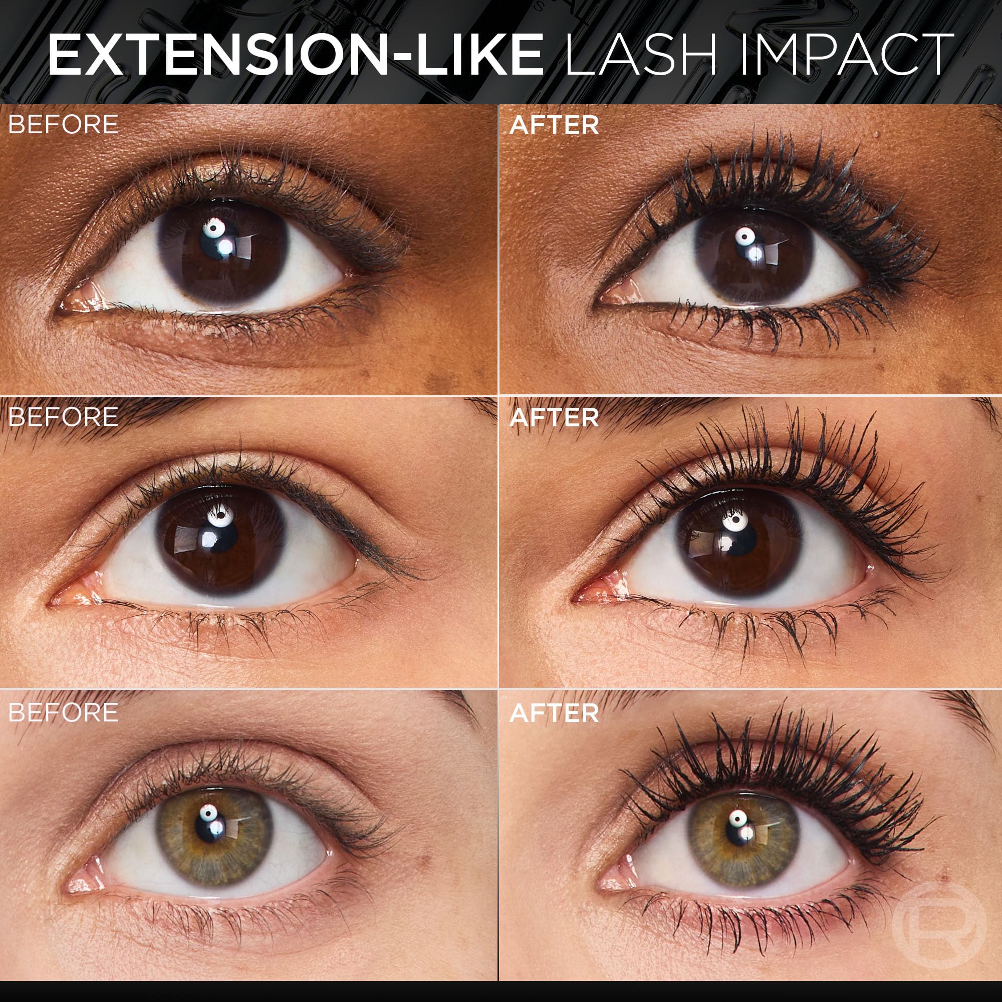L'Oreal Paris Extensionist Mascara showing the unique sculpting comb brush wand with over three hundred bristles.