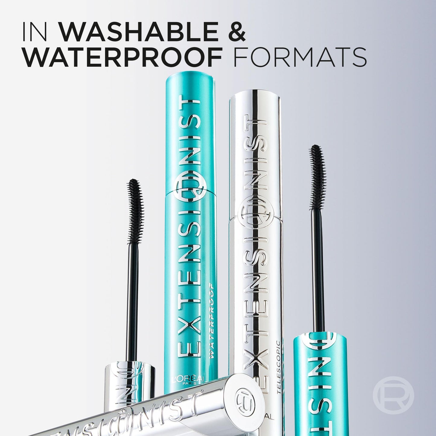 L'Oreal Paris Extensionist Mascara premium silver packaging displayed on a clean studio background.