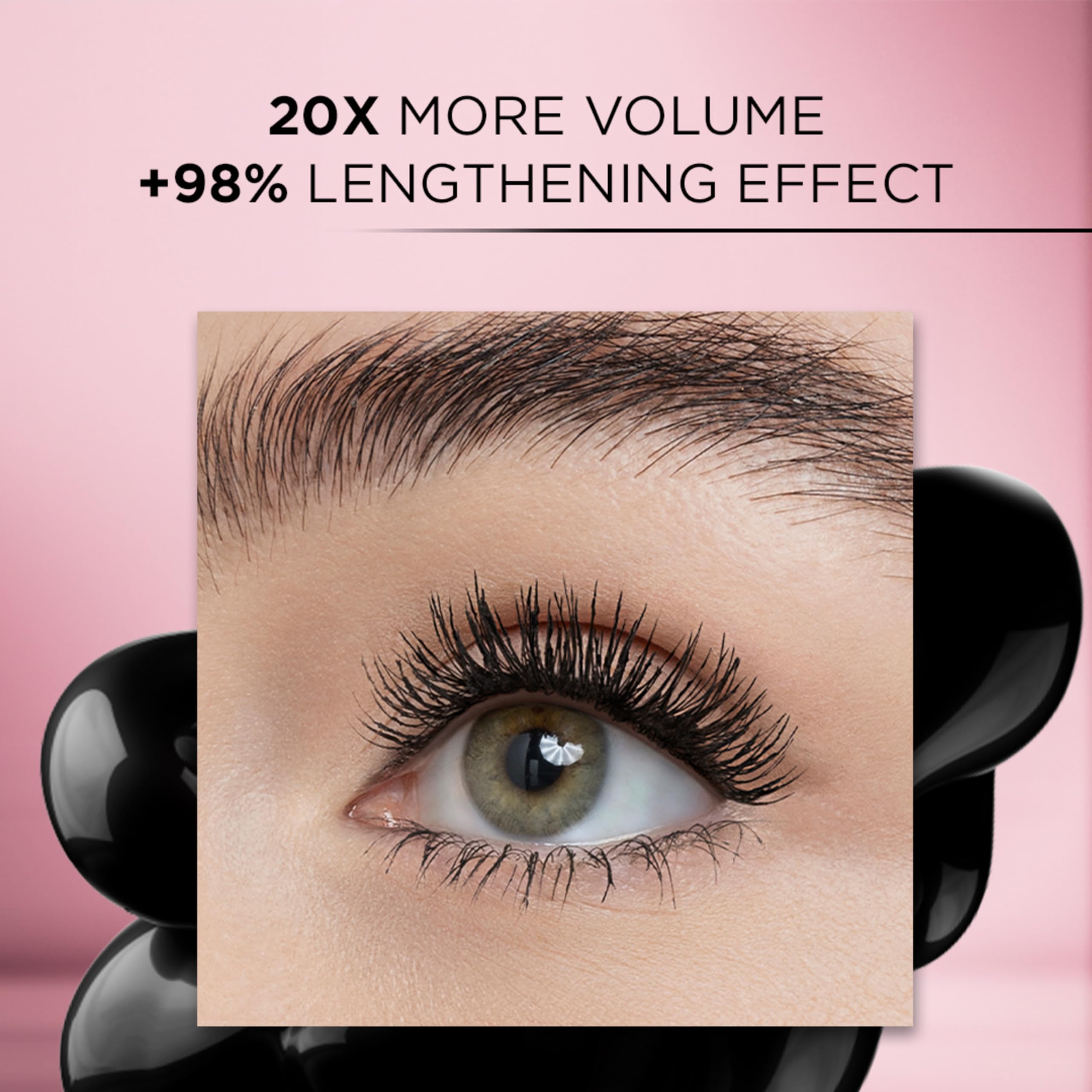 Blackest Black washable mascara swipe swatch on white background