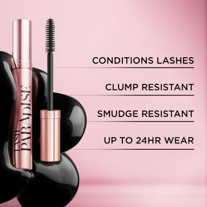 Lash Paradise water resistant mascara being applied from the base to the tips of eyelashes