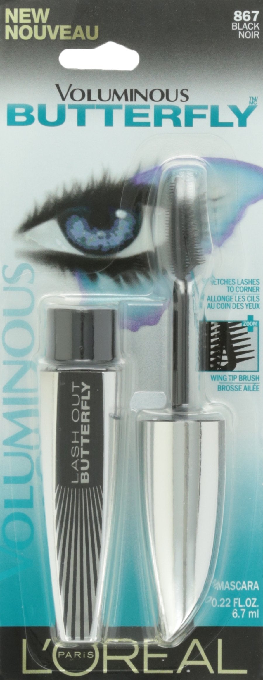 L'Oreal Paris asymmetric wing tip butterfly mascara brush close up view