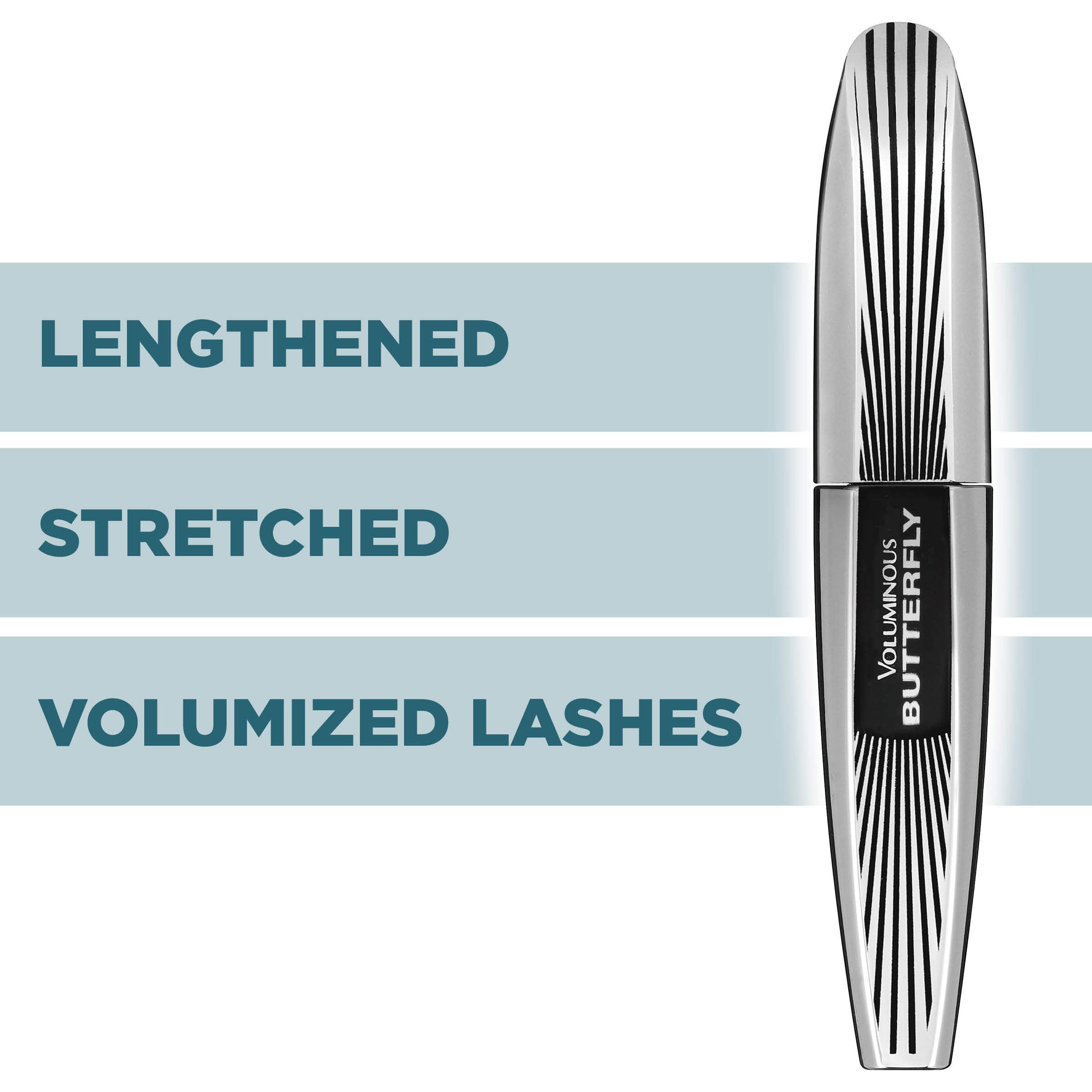 Fanned out eyelash look demonstration using Voluminous Butterfly black mascara
