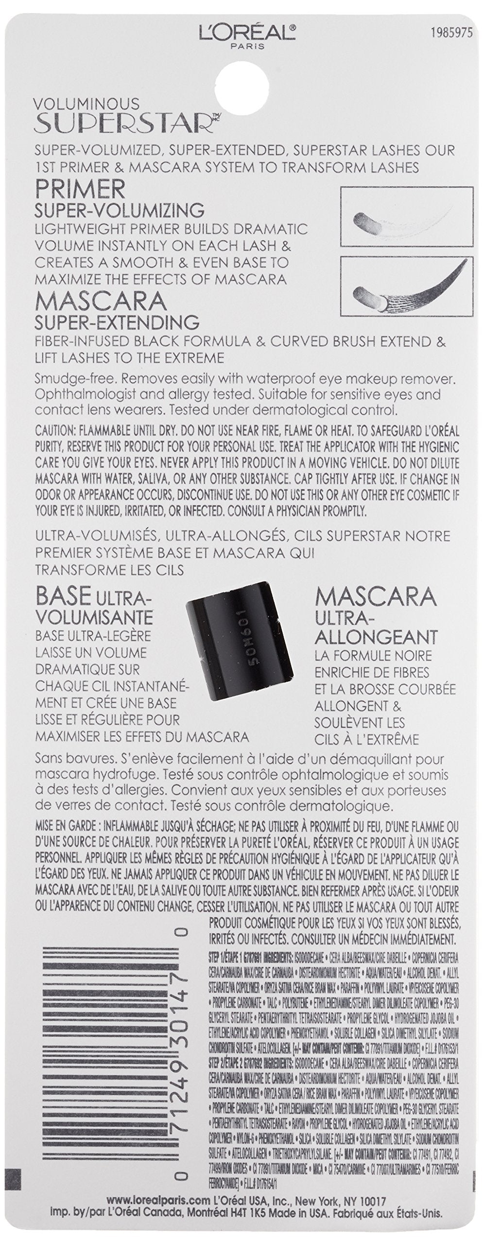Close up view of the curved fiber applicator brush of the L'Oreal Superstar Blackest Black makeup kit.