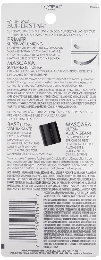Close up view of the curved fiber applicator brush of the L'Oreal Superstar Blackest Black makeup kit.