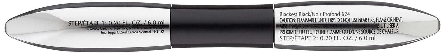 Side profile of the dual ended waterproof volumizing mascara tube showing the official US product labeling.