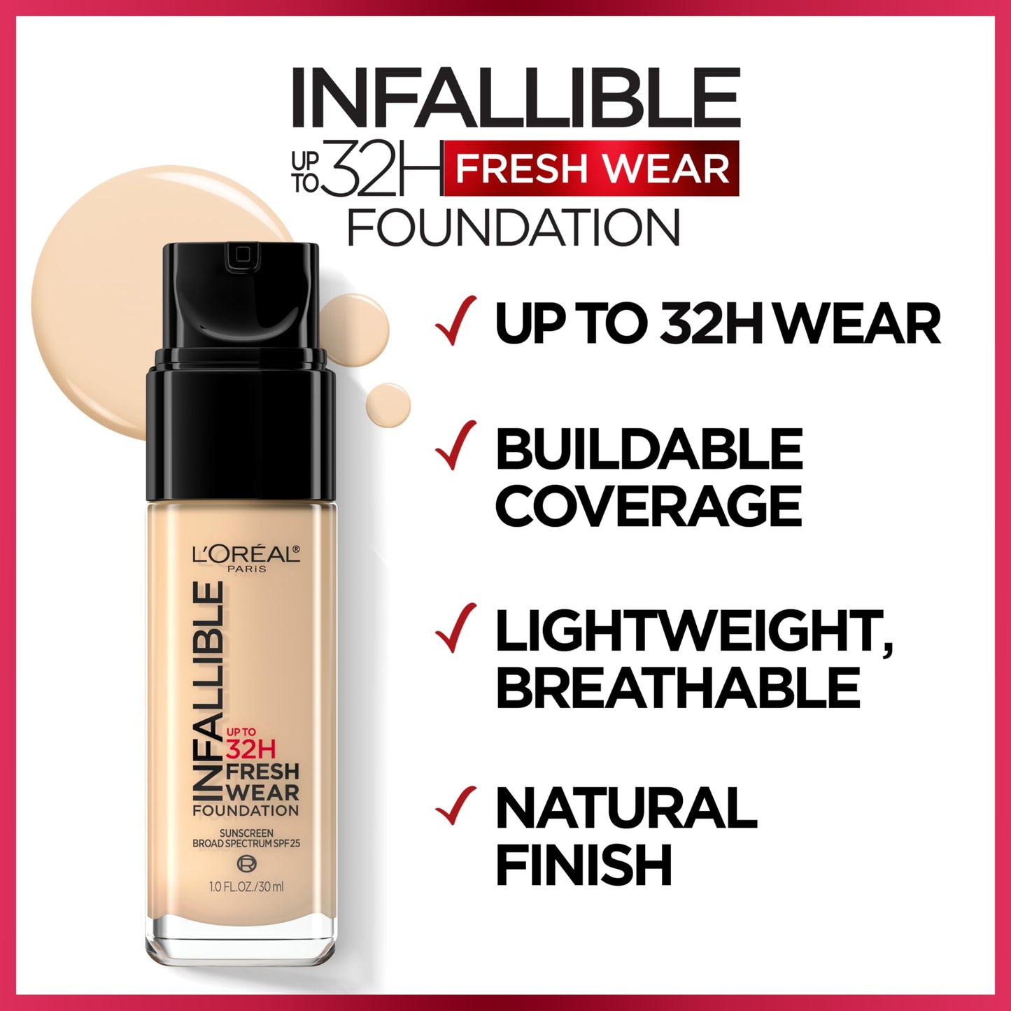 Close up of L'Oreal Paris Infallible Fresh Wear Foundation cap and pump dispenser