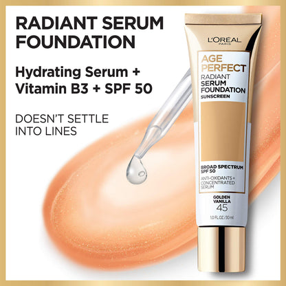 Close-up of the pump dispenser on the Age Perfect Radiant Serum Foundation liquid makeup tube.