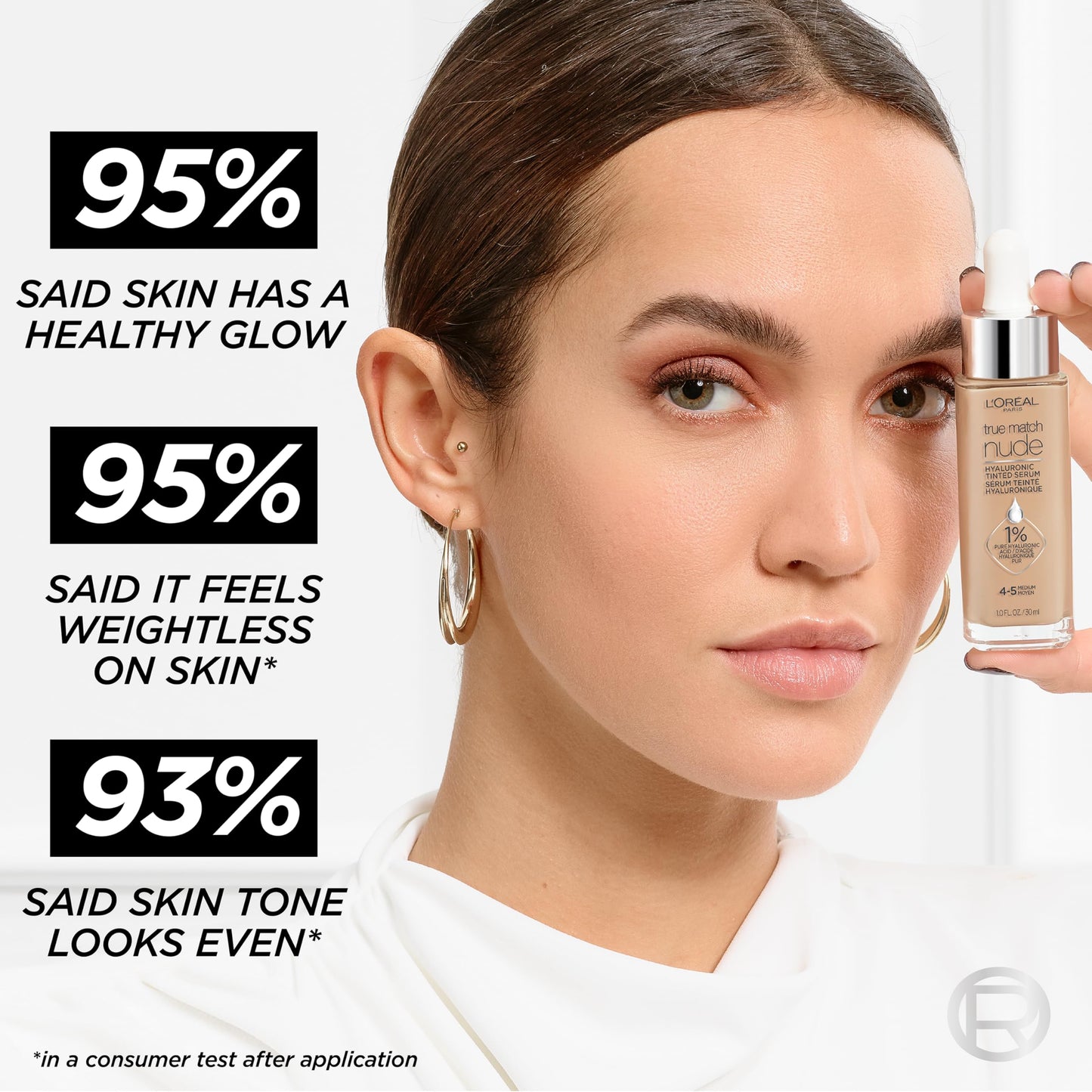 TrueMatch light pale radiant mineral pigment foundation serum drop on a clear surface