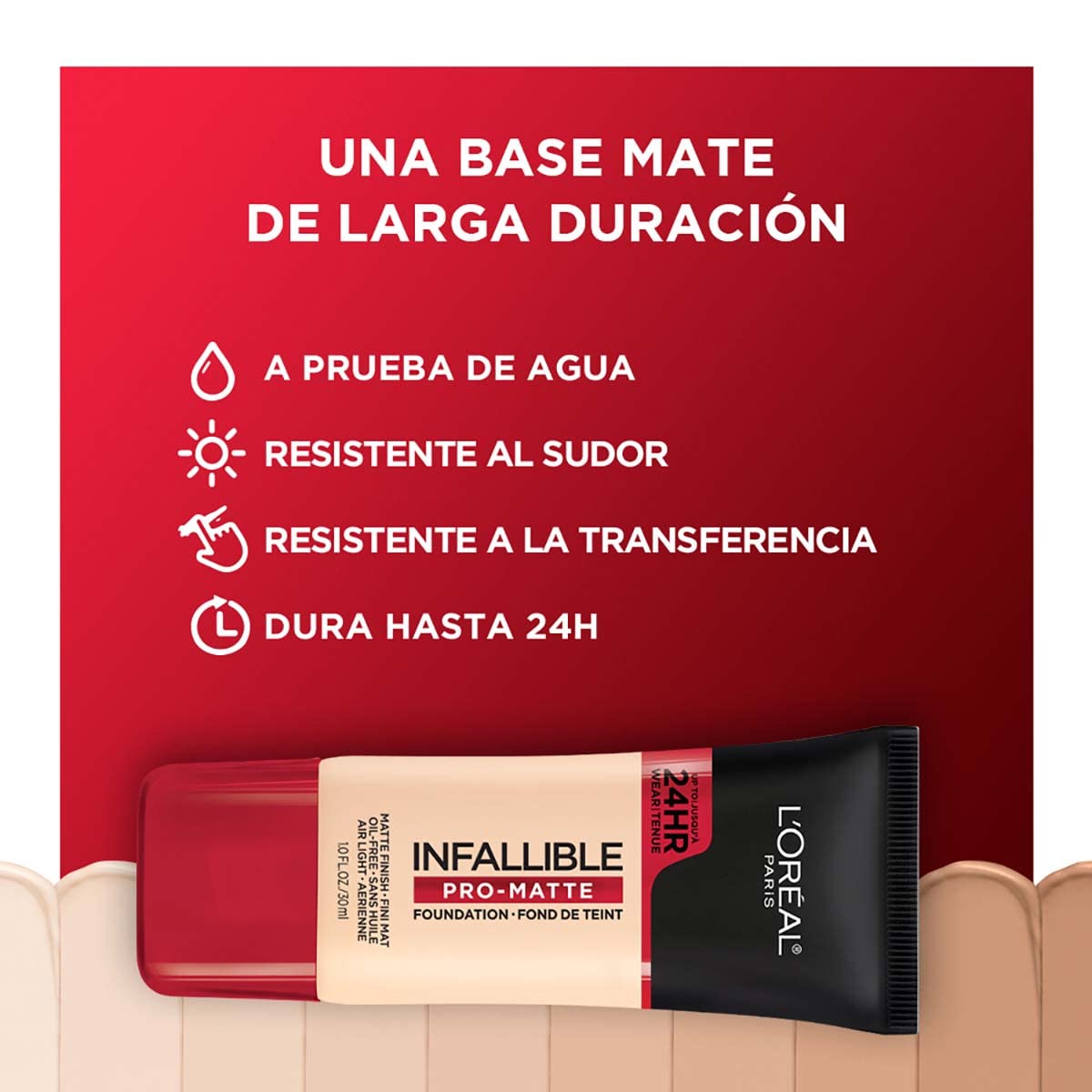 Back label view of L'Oreal Paris oil free foundation with ingredient details.