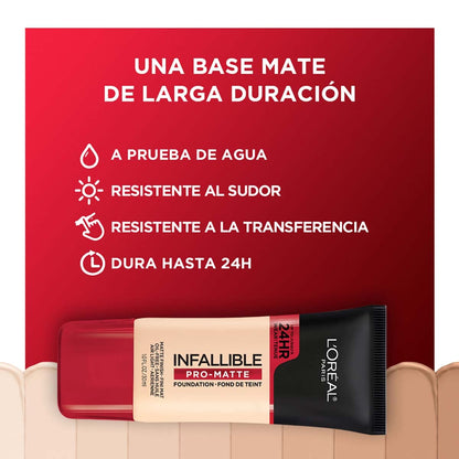 Back label view of L'Oreal Paris oil free foundation with ingredient details.