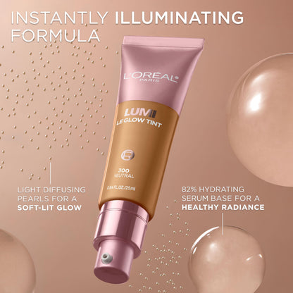 L'Oreal Paris makeup serum bottle highlighting the reflective pearls and blurring pigments feature.