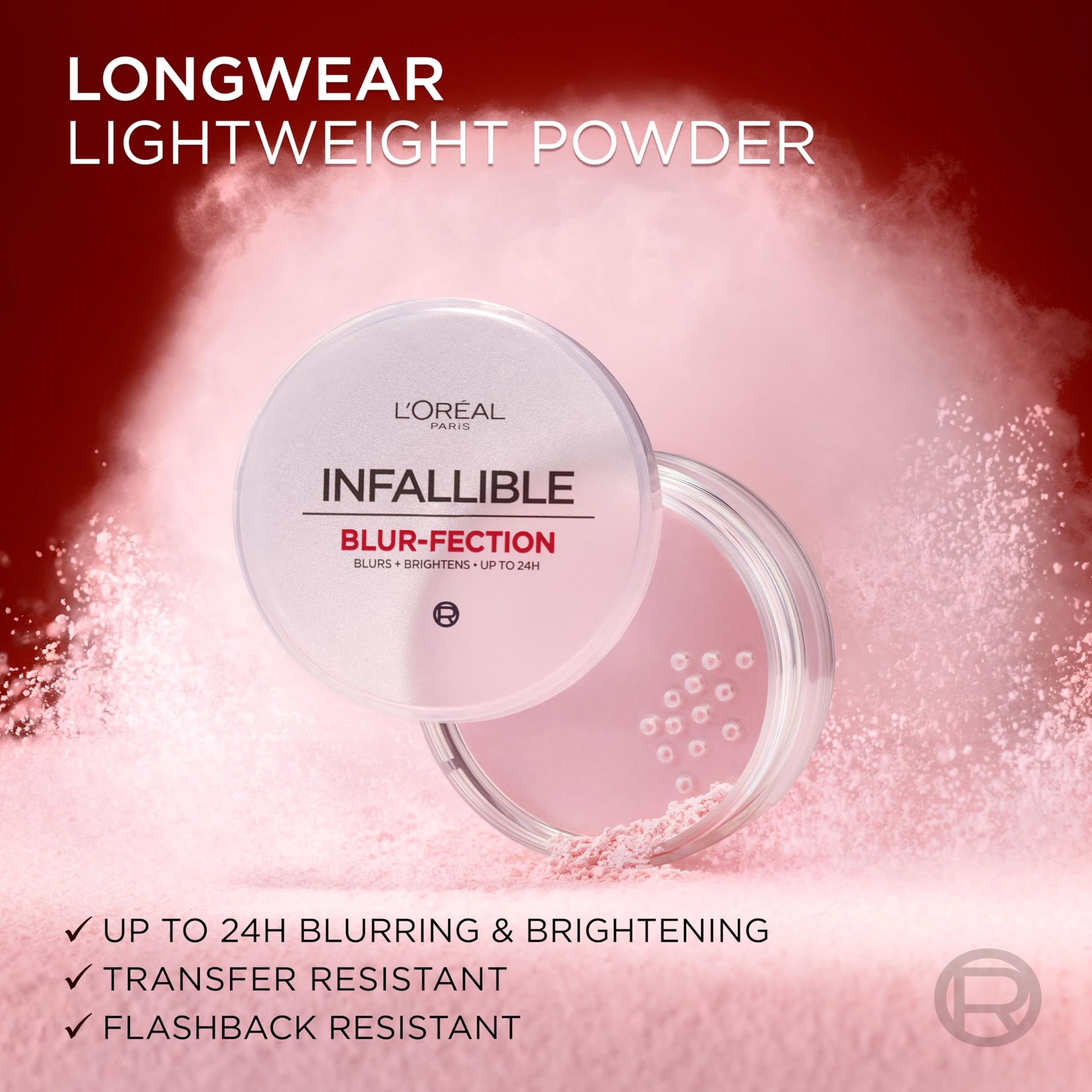 L'Oreal Blur-fection longwear loose setting powder side angle product placement