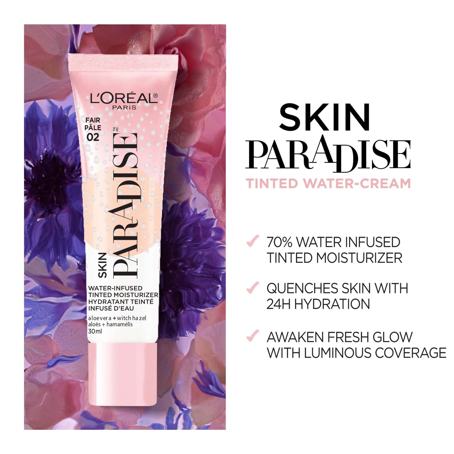 L'Oreal Paris skin tint tube with SPF 19 sunscreen for glowing complexion