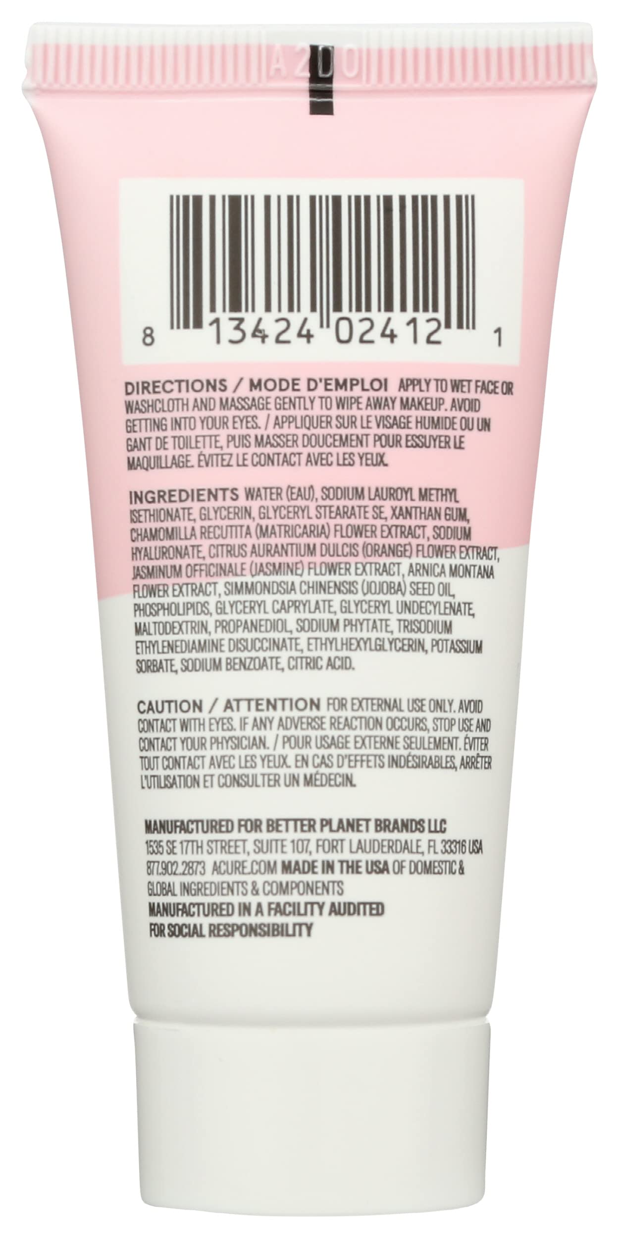 Acure jelly milk makeup remover tube packaging details