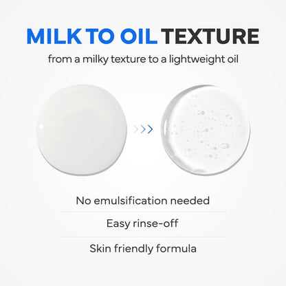 SAM'U Korean skincare cleansing milk texture and bottle display.